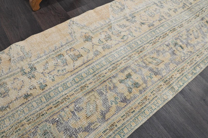 Vintage Turkish Runner Rug 2x7ft Wool Anatolian Handmade Hallway Oushak BEIGE gallery
