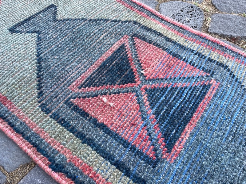 Bohemian Small Rug, Turkish Vintage Rug, Handmade Wool Rug, 1,1 x 2,6 ft gallery