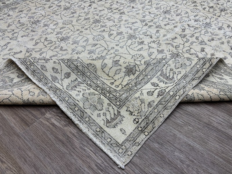 7x10 Vintage Beige Neutral Turkish Area Rug: Hand-Knotted Wool Living Room Rug gallery