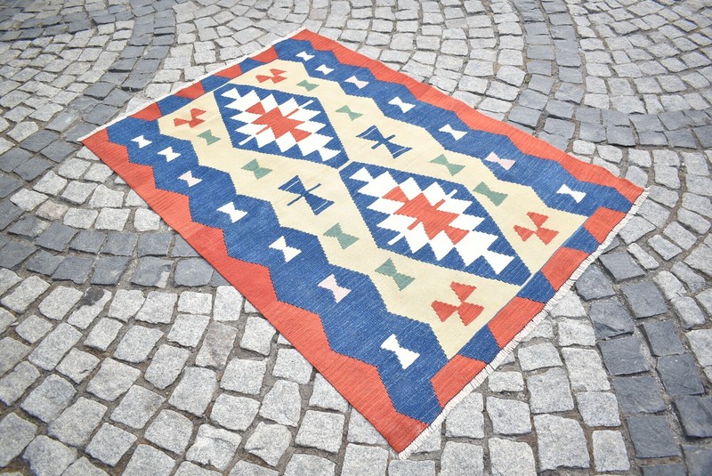 Turkish Kilim Rug 3'9 x 5'4 ft. Vintage Hand Woven Oushak Kilim Wool Kilim Rug gallery