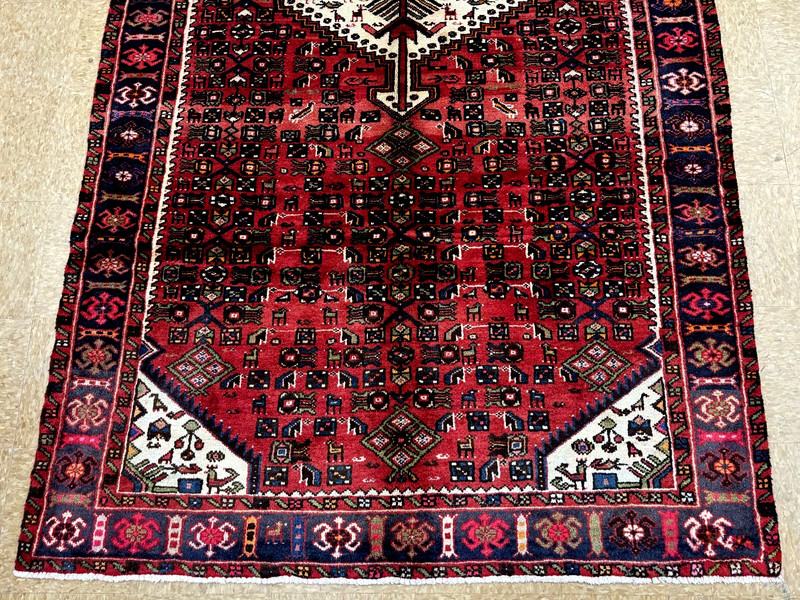 Vintage Hand Knotted Hamedan Wool Area Rug 5x10 Red Tribal Geometric Oriental gallery