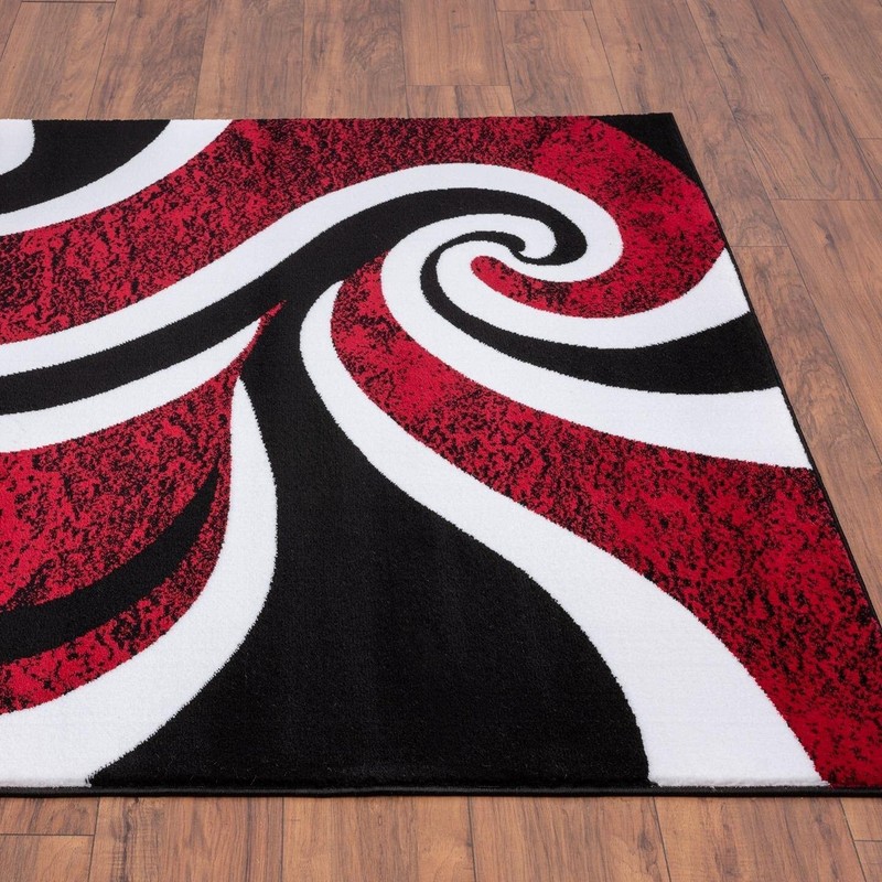 Home Decor Red Rugs Swirl Modern Abstract Area Rug Stylish Premium Rug gallery