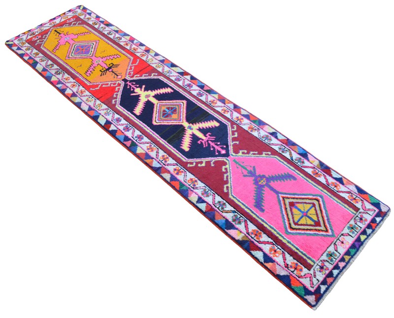 Vintage Turkish Runner Rug with Vivid Colors, Bold Patterns -1970s Hallway Decor gallery