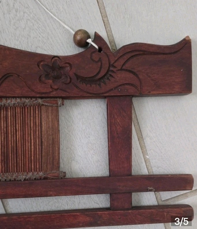 Antique Loom Heddle, Korean, Carved Mahogany, 7"x23", gallery
