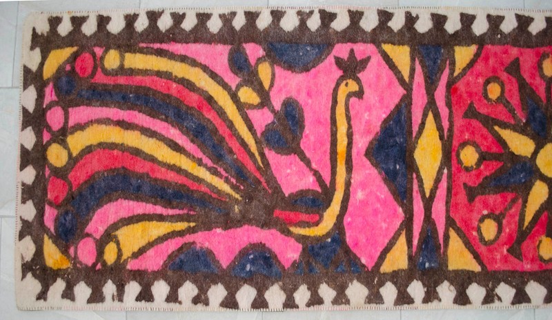Colorful Runner Rug, Hand-Made Rug, Felt Runner Rug, Peacock Theme Rug 3 x 11 ft gallery