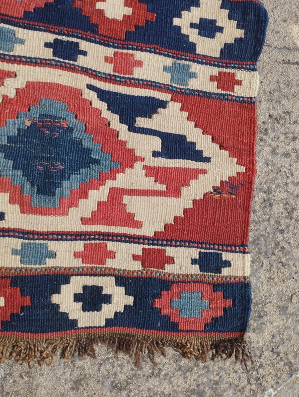 Vintage Handmade Turkish Anatolian Geometric Wool Kilim Rug 49x48 cm gallery