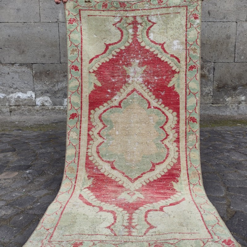 Pastel 2x5 Turkish kitchen rug 2.43 x 4.95ft Vintage Handmade 74 x 151 cm runner gallery