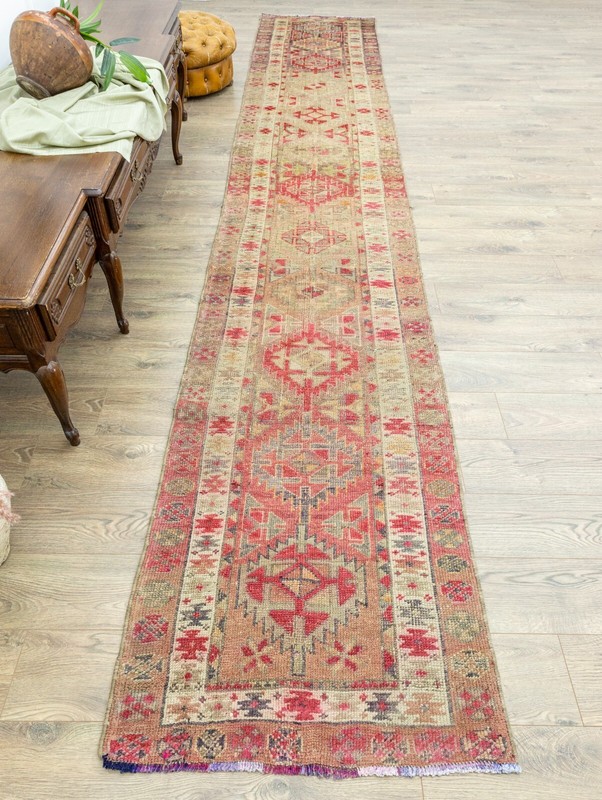 Vintage Turkish Hand-Knotted Oushak Rug - Wool Pastel Extra Long Runner 3x16 ft gallery