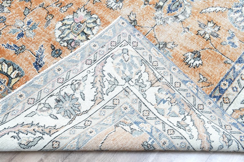 9x12 Vintage Turkish Rug, Orange Floral, Handmade Wool Area Rug, Large Carpet gallery
