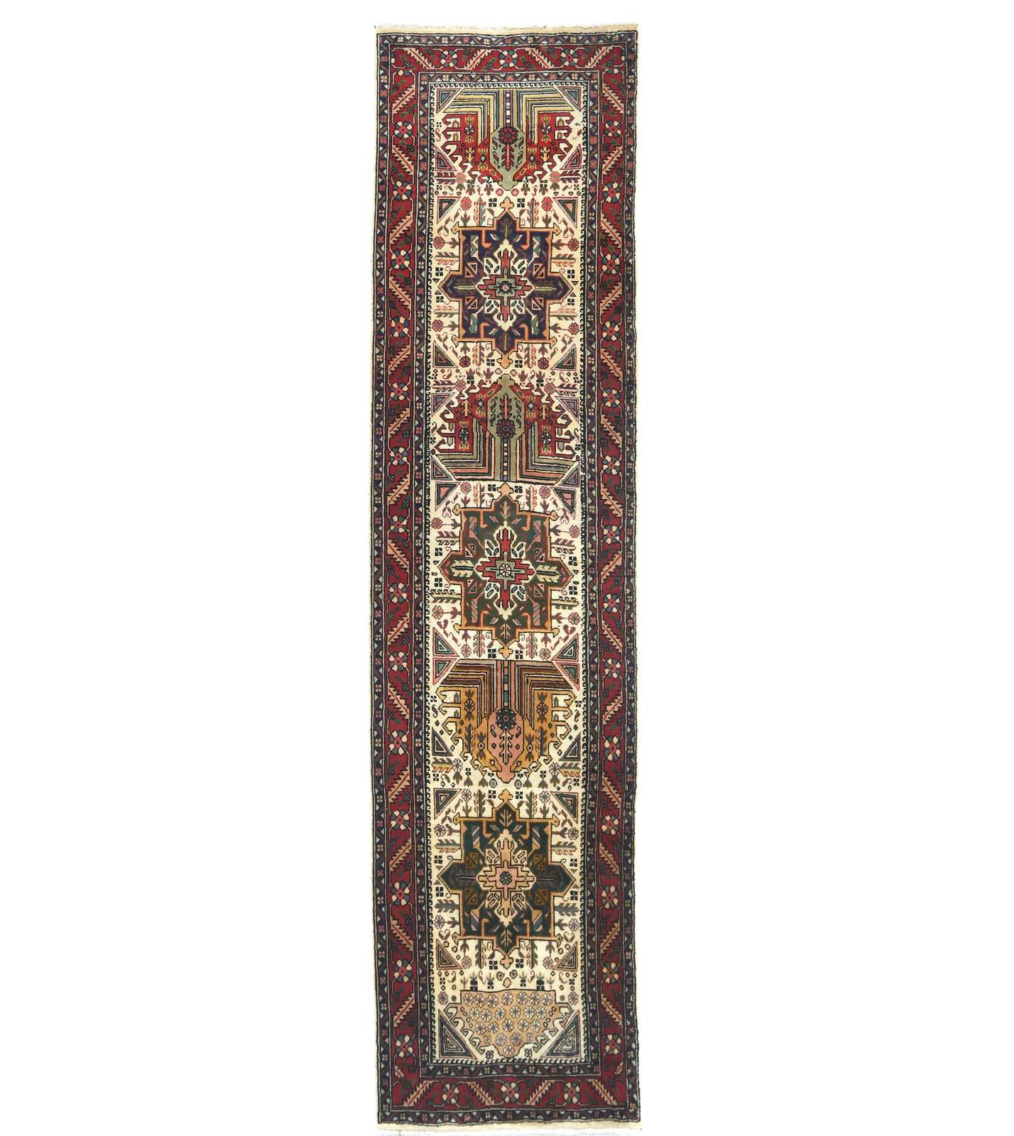 Hand-Knotted Wool Oriental Runner Rug 3X12 ft Traditional Cream Hallway Carpet gallery