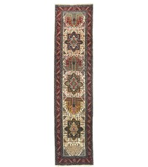 Hand-Knotted Wool Oriental Runner Rug 3X12 ft Traditional Cream Hallway Carpet
