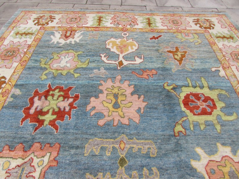 Vintage Traditional Hand Made Turkish Oushak Oriental Wool Blue Carpet 432x332cm gallery
