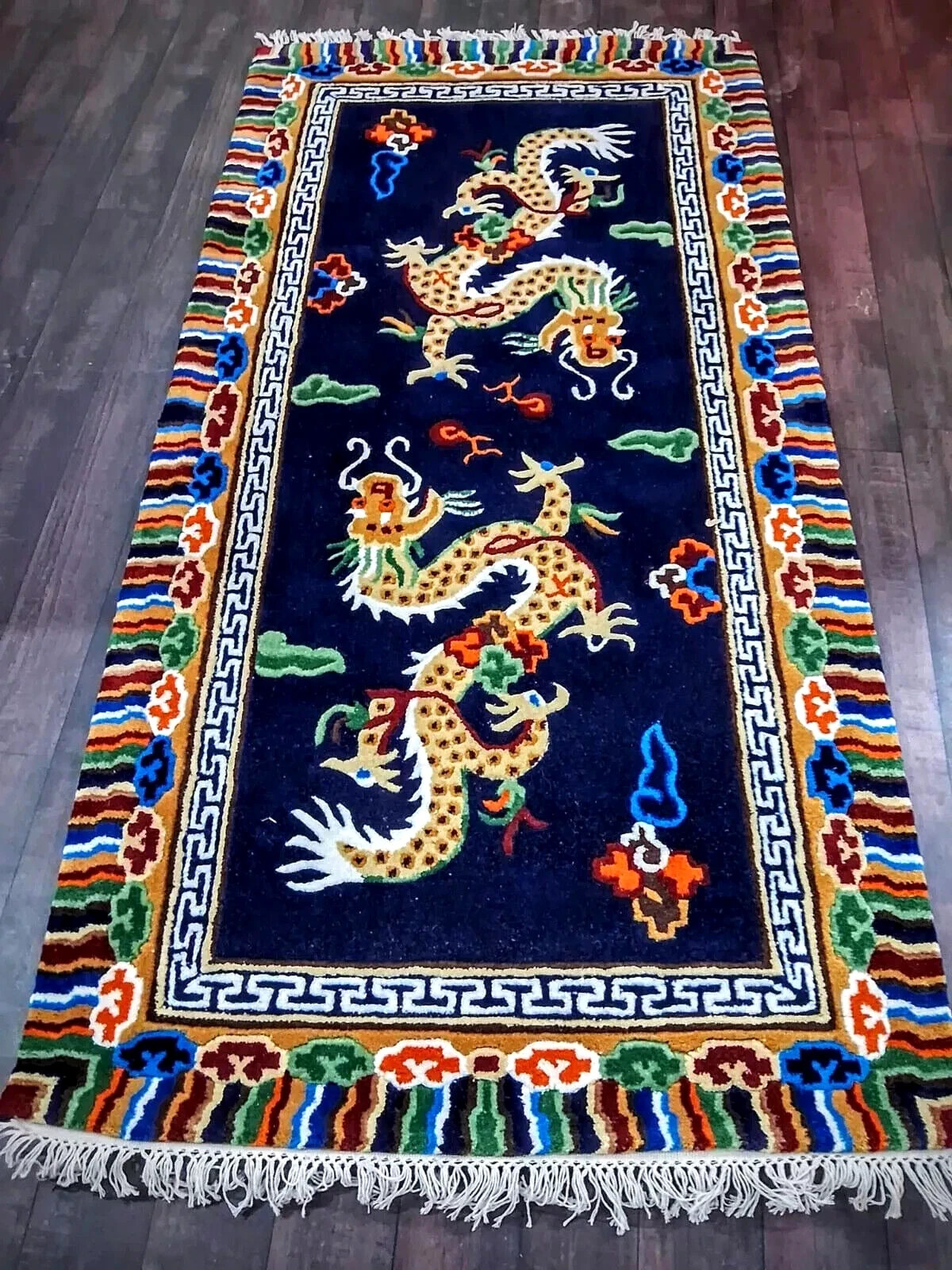 Handmade Antique Style Indo Tibetan Dragon Rugs 3x6 ft Vintage Wool Runner Rugs gallery