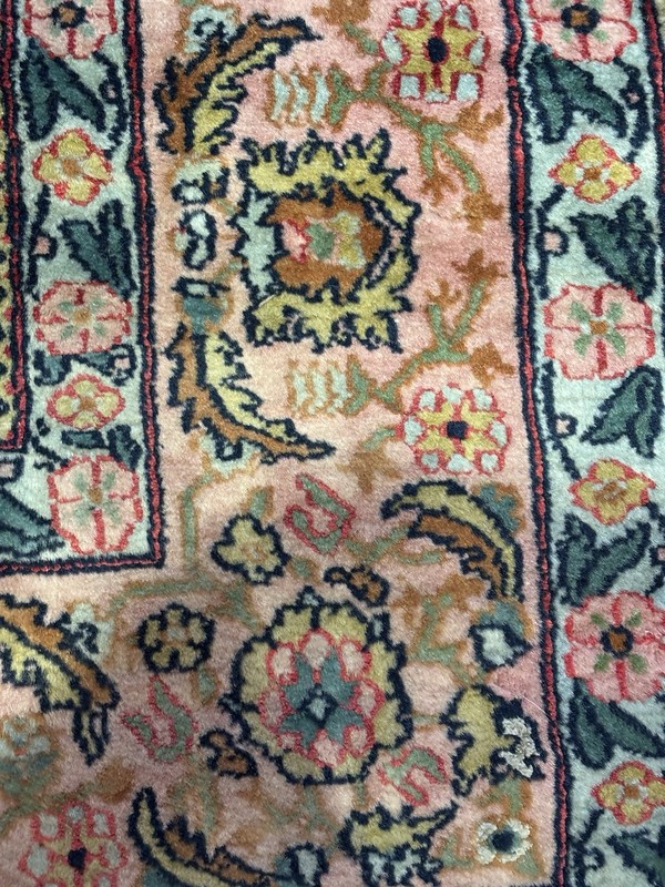 Turkish Silk Rug 2.6 x 4, Medallion, Pink and Ivory, Fine, Silk gallery