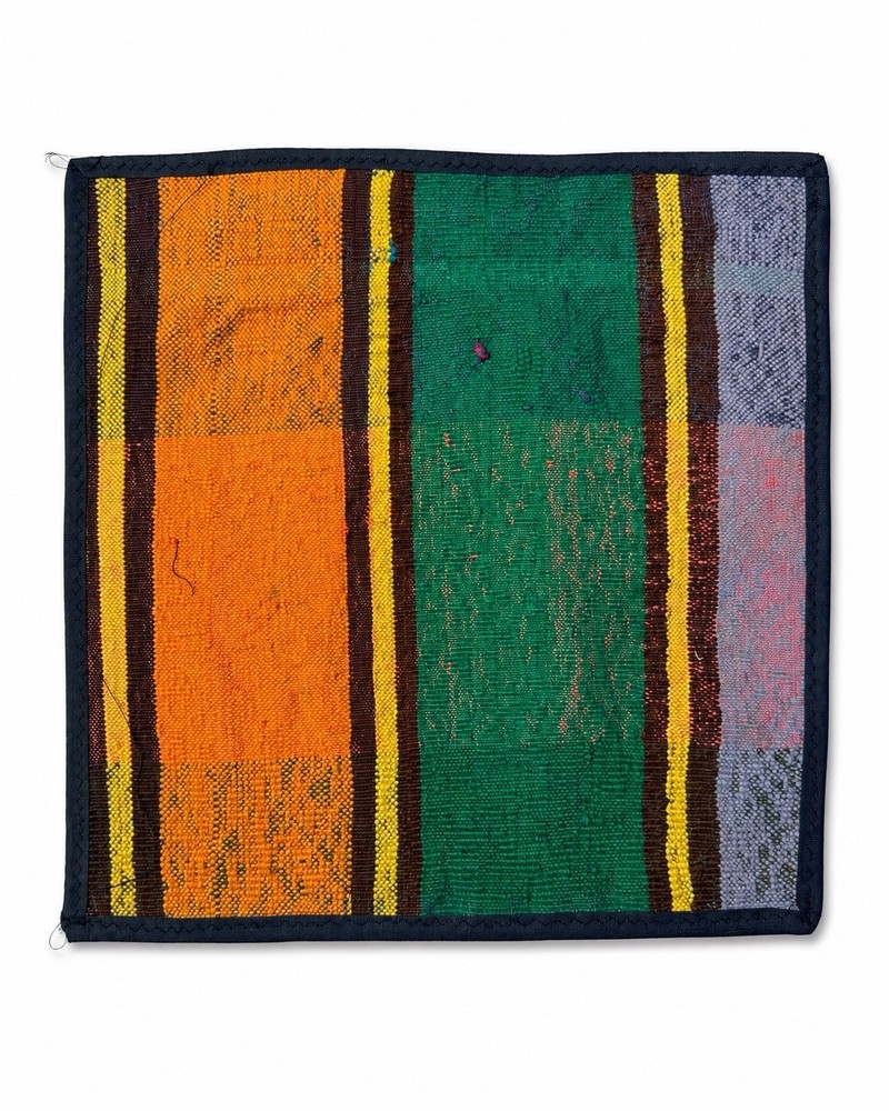 Vintage Afghan Wool Silk Kilim Rug Mat Handmade Striped Orange Green 13x13