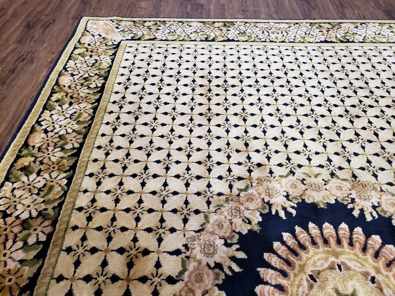 Indian Rug with Tibetan Weave 6x8 - 6x9 Rugs Indo Carpet Black and Cream Floral gallery