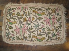 Vintage Antique Embroidered Hand Made Numdha Wool Kashmir India Rug Floor Mat