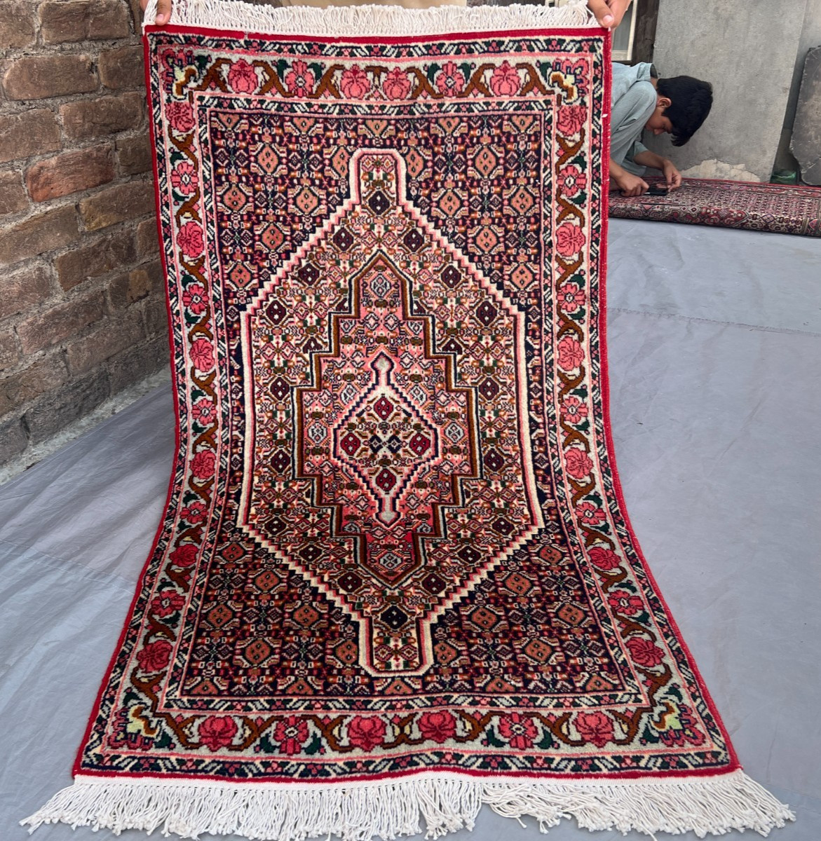 Pink Turkish Vintage Hand Knotted Geometric Tribal Medallion Moss Rug 2'6x4'5 gallery