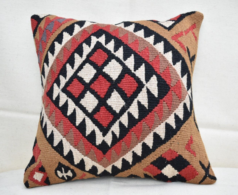 15''x15'' Decorative Handmade Turkish Kilim Pillow Cover Sofa Rug Cushion Cover gallery