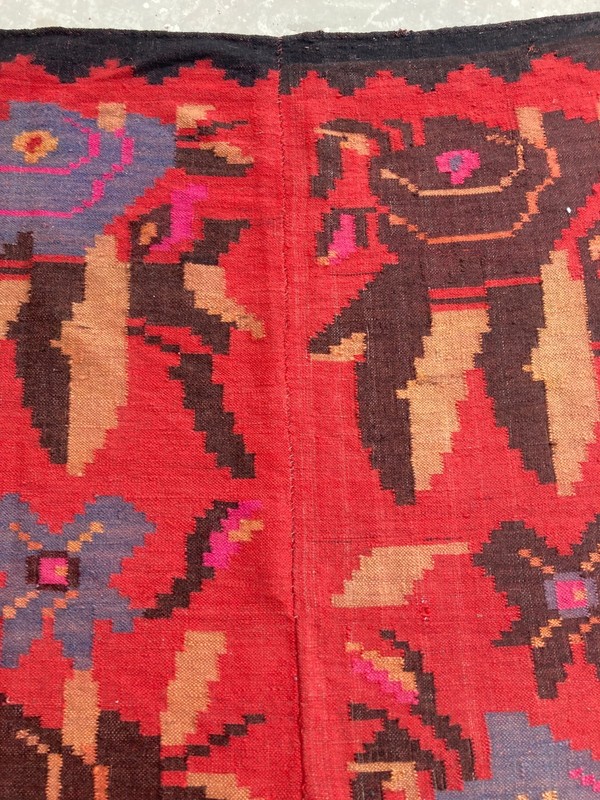 Vintage Handmade Turkish Floral Folk Art Traditional Wool Kilim Rug 317x113 cm gallery