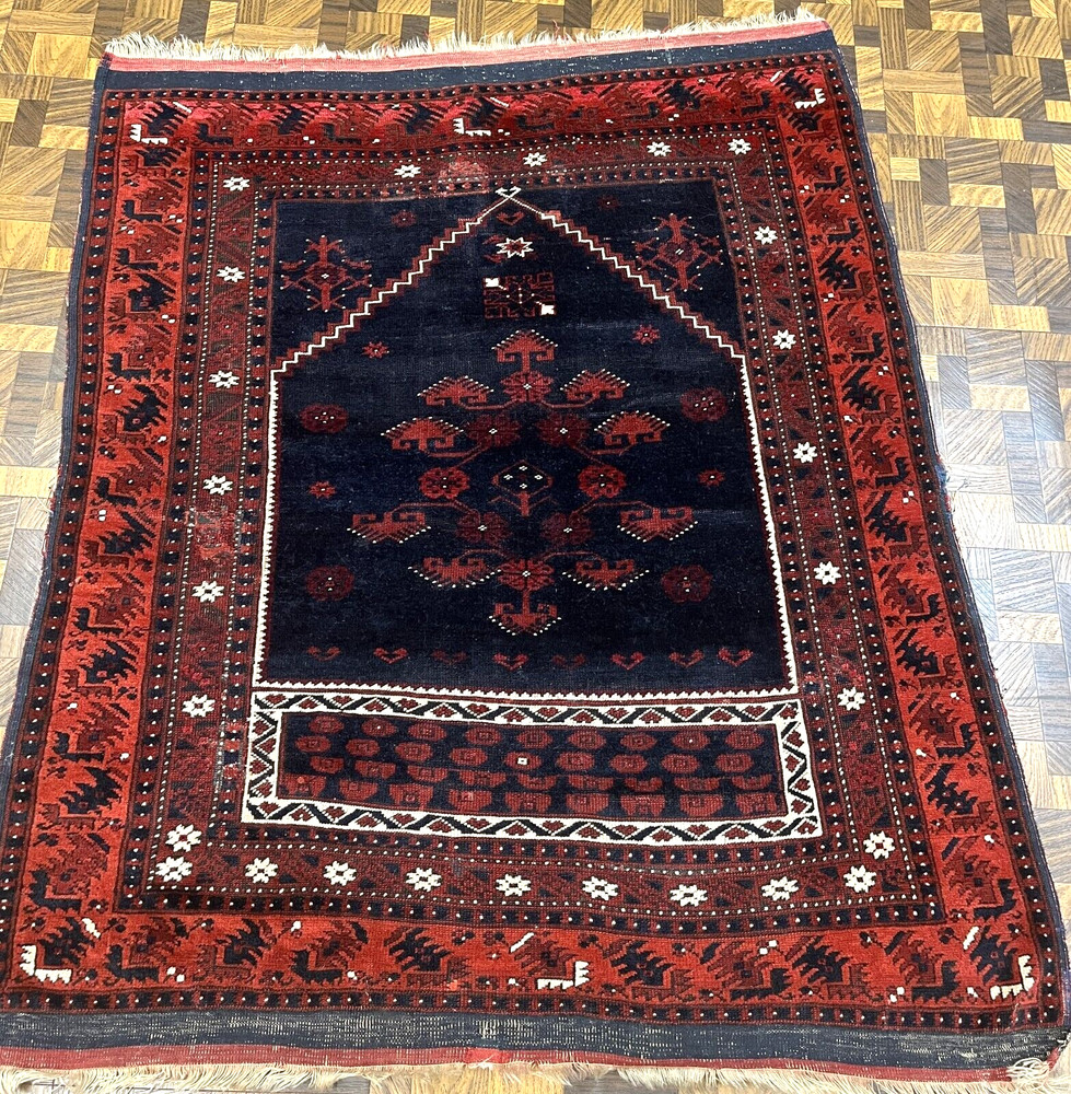 ANTIQUE COLLECTIBLE TRIBAL BERGAMA PRAYER TURKISH ORIENTAL RUG SIZE 3' 8" x4' 2"