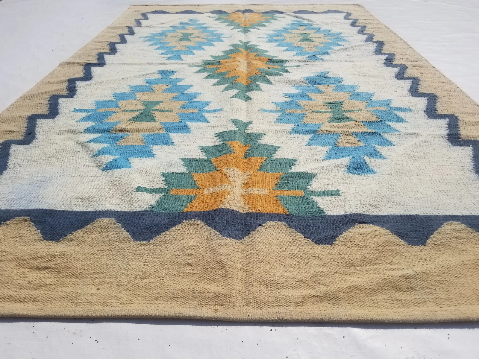 Distressed Vintage Handmade Traditional Geometric Multicolor Kilim Rug 6.8x4.3ft gallery