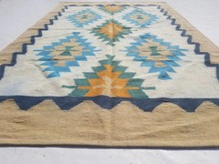 Distressed Vintage Handmade Traditional Geometric Multicolor Kilim Rug 6.8×4.3ft