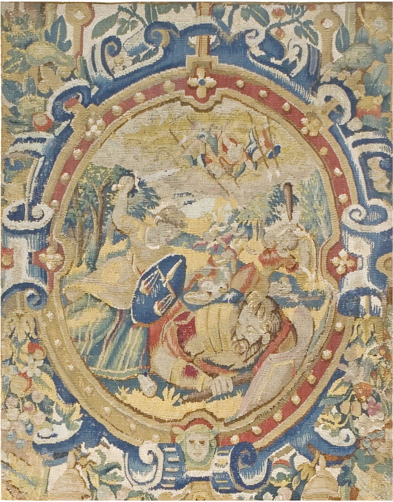 2'x2' Antique 17th Century Square Flemish Biblical Tapestry Of David and gallery