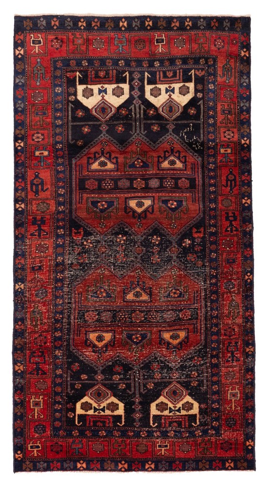 Vintage Hand-Knotted Area Rug 4'1" x 8'2" Traditional Oriental Wool Carpet