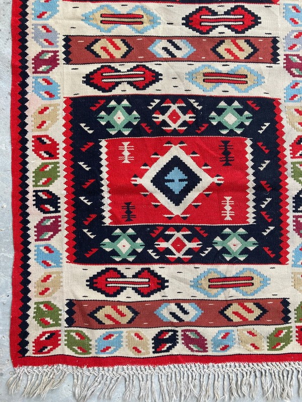 Vintage Handmade Turkish Geometric Tribal Wool Kilim Runner Rug 132x65 cm gallery