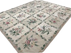 Handmade Vintage Authentic French Aubusson Tapestry Beig Floral Wool rug 7’x9’2