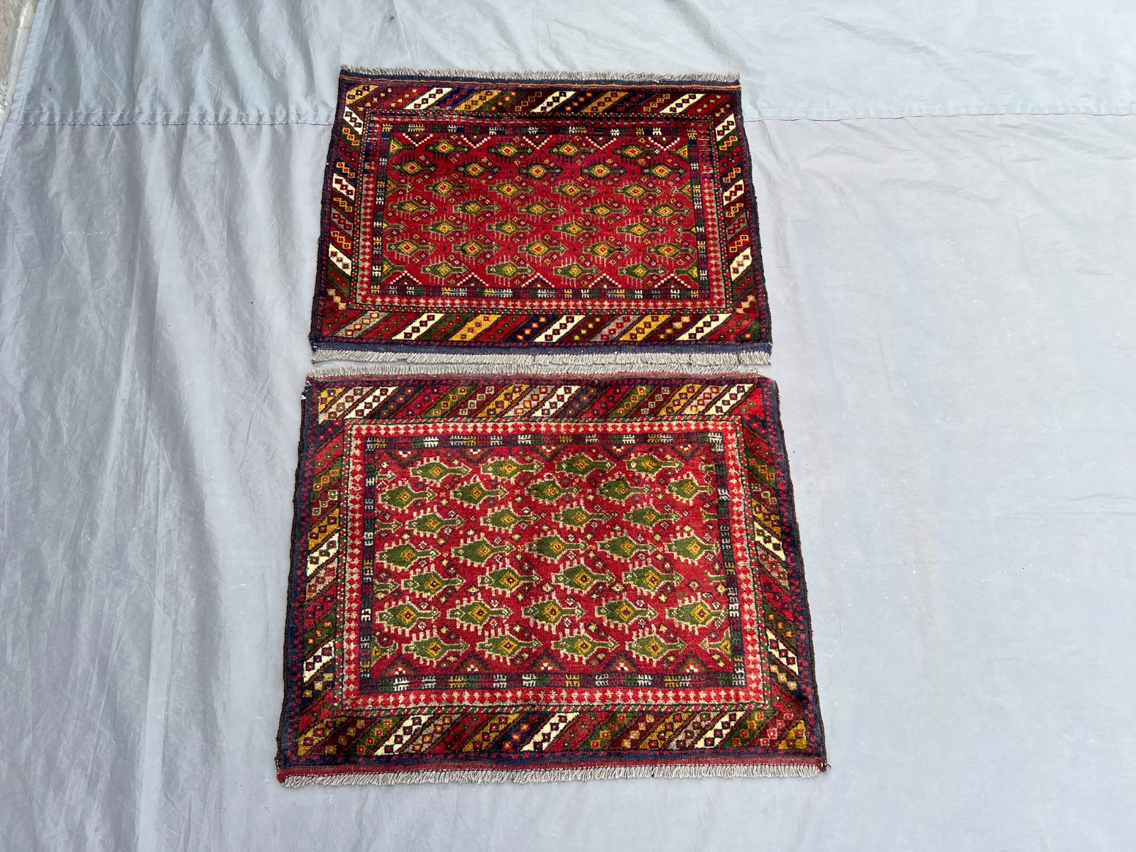 1'10x2'4 ft Pair Afghan Mini Rugs – Hand Knotted Tribal Wool Accent Mat Set Rug gallery