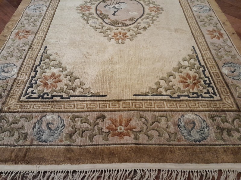 Antique 100% all Natural Silk on Silk pictorial Chinese Oriental rug 4' x 7' gallery