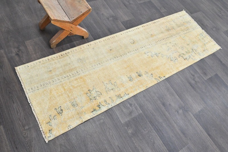 Vintage Turkish Runner Rug 2x6ft Wool Anatolian Handmade Hallway Oushak ORANGE gallery
