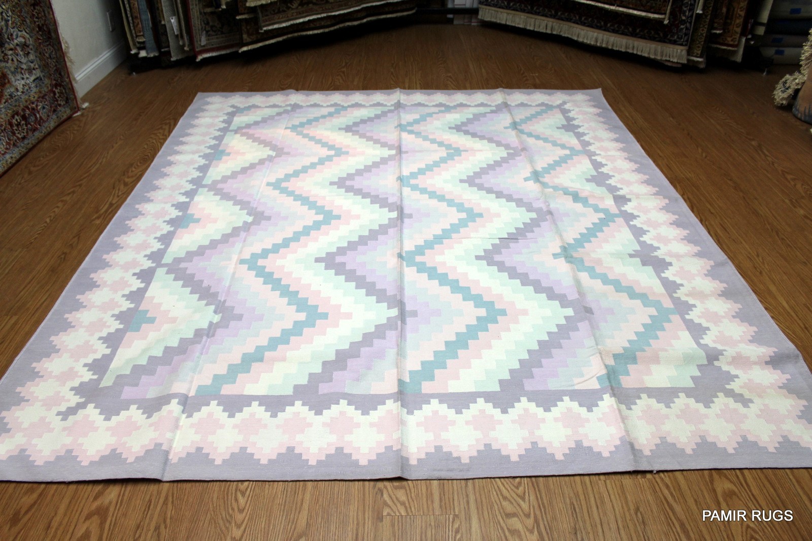 Southwestern Style 8' X 10' HANDMADE HAND WOVEN LIGHT BLUE BEIGE lavender Color gallery