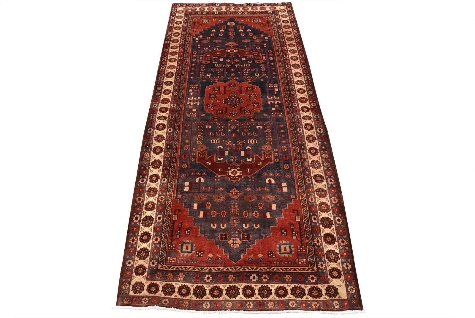Hamedan Rug 4'8'' x 10'6'' Blue Wool Vintage Tribal Hand-Knotted Carpet gallery