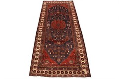 Hamedan Rug 4’8” x 10’6” Blue Wool Vintage Tribal Hand-Knotted Carpet