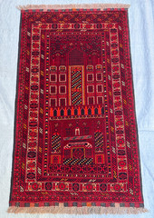 Vintage Afghan Turkmen Kizil Ayak Prayer Rug Mosque Hand Knotted Wool 2.7×4.6