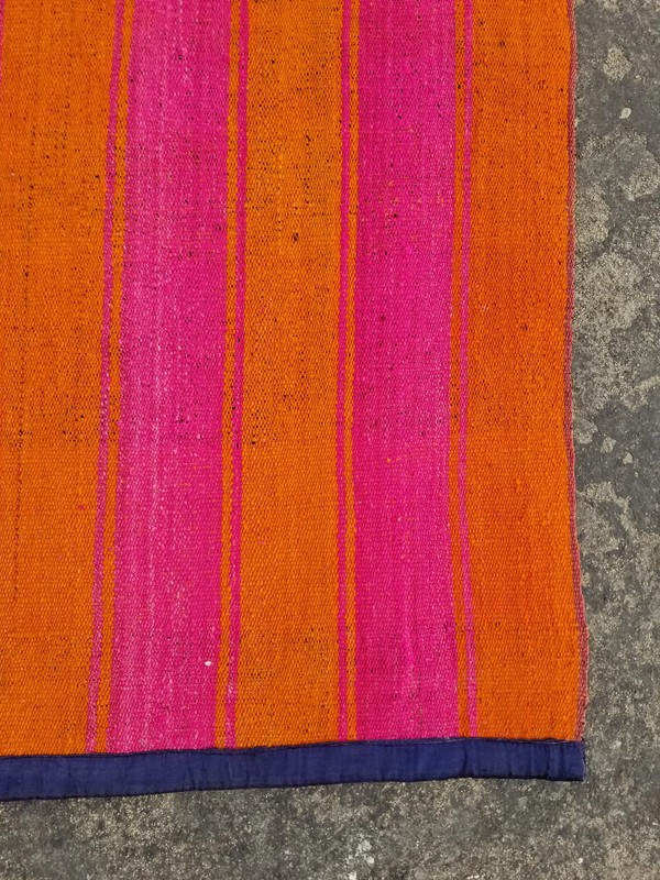 Vintage Traditional Handmade Striped Neon Pink & Orange Wool Kilim 5.5x4.3 ft gallery