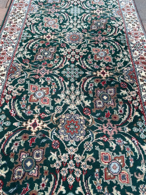 Top Quality Plush New Hunter Green Runner Handmade in India,Floral Design,3'x17' gallery