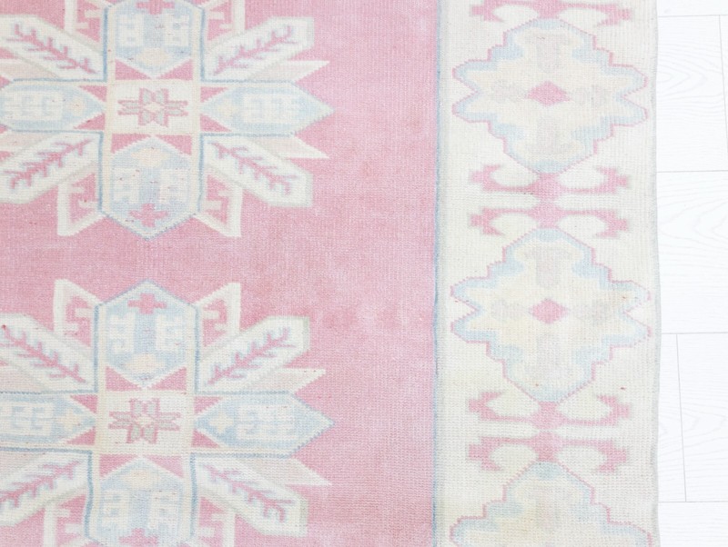 Modern Turkish Oushak Pink Blue Vintage Rug 4x5.5 ft Hand-Knotted Wool Carpet gallery