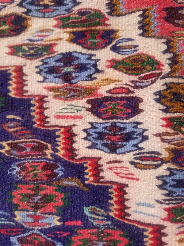 Vintage Traditional Handmade Afghan Soumak Wool Blue Kilim 4.7x3.7ft gallery