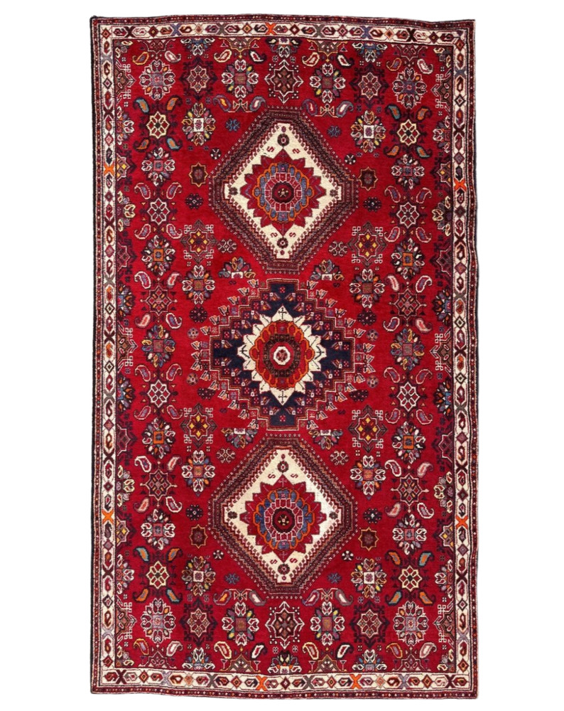 VINTAGE TRIBAL QASHQAI RUG HAND MADE EASTERN RED WOOL CARPET 7'6" x 4'3" CLEANED