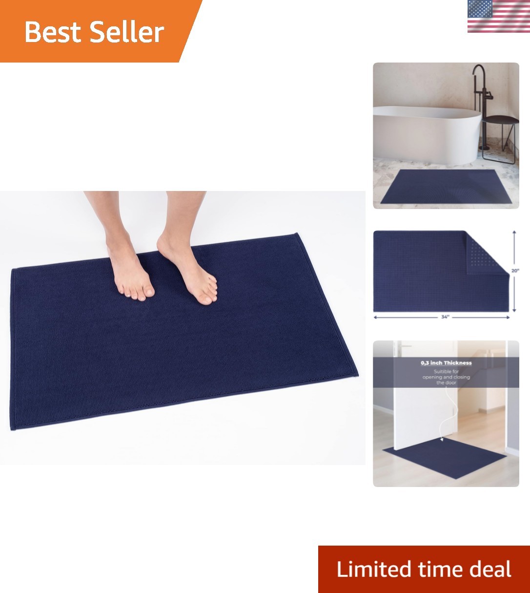 Super Soft 20x34 Turkish Bathmat Rug - Breathable, Quick Dry & Machine Washable gallery