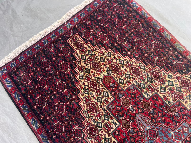 Vintage Turkish Hand Knotted Rug Geometric Medallion Navy Red 2'6x4'7 Moss Rug gallery