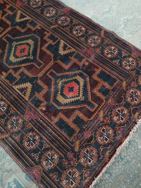 4x7 Tribal Vintage baluchi tribal brown rug, 100% Wool Handmade Turkmen Rug, gallery