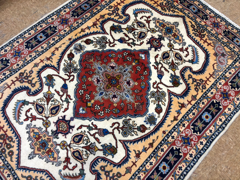 Vintage Ardebil Tribal Oriental Area Rug 5x7 Hand Knotted Wool Ivory Blue Boho gallery