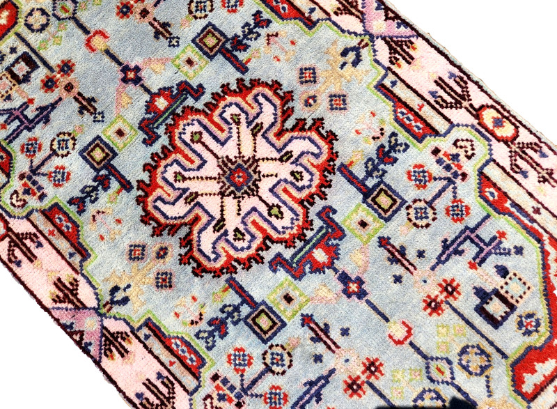 3'X5' ANTIQUITY HAND WOVEN CAUCASIAN -KAZAK TRIBAL MUTED BLUE GREEN WOOL RUG gallery
