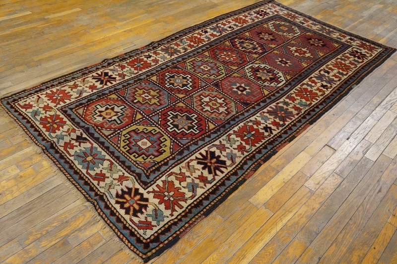 4'x8' Exciting Bold Tribal Geometric Grid Pattern Antique Caucasian Moghan Rug gallery
