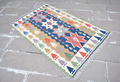 Turkish Rug 41” x 67” Vintage Flat Woven Kayseri Kilim Home Decor Wool Rug